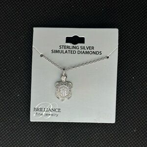 Sterling Silver Sea Turtle Pendant Necklace 18" Chain CZ Ocean Jewelry Gift New